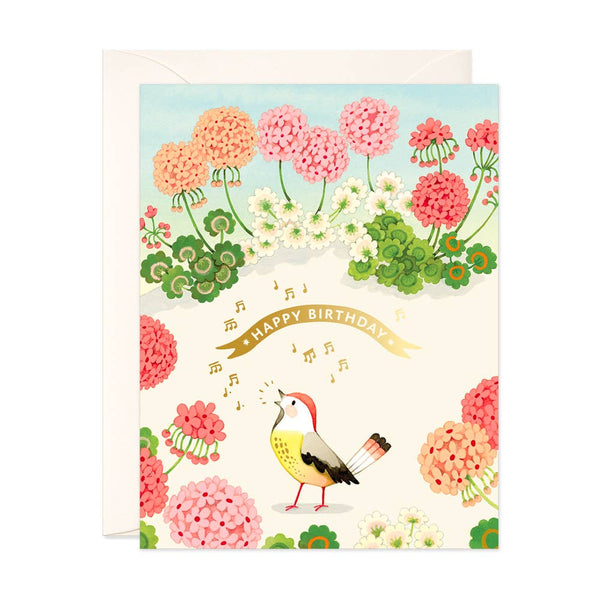 JooJoo Paper - Geranium and Bird Birthday Card