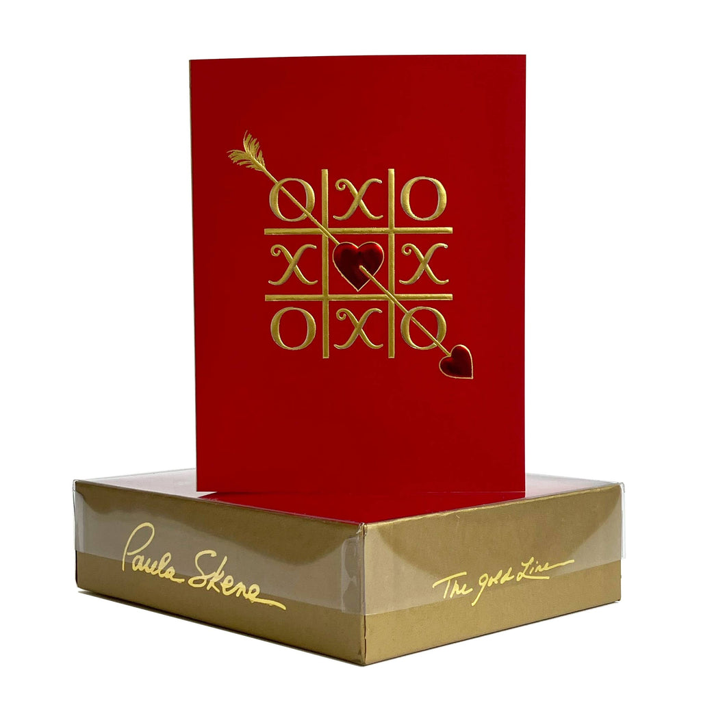 PAULA SKENE DESIGNS - Tic Tac Toe XO on Red Valentine's Day Card