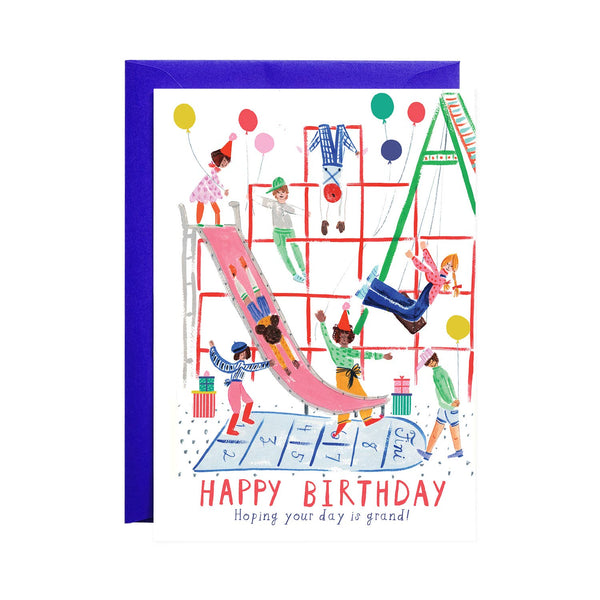 Mr. Boddington's Studio - Down the Slide with Balloons Birthday Card