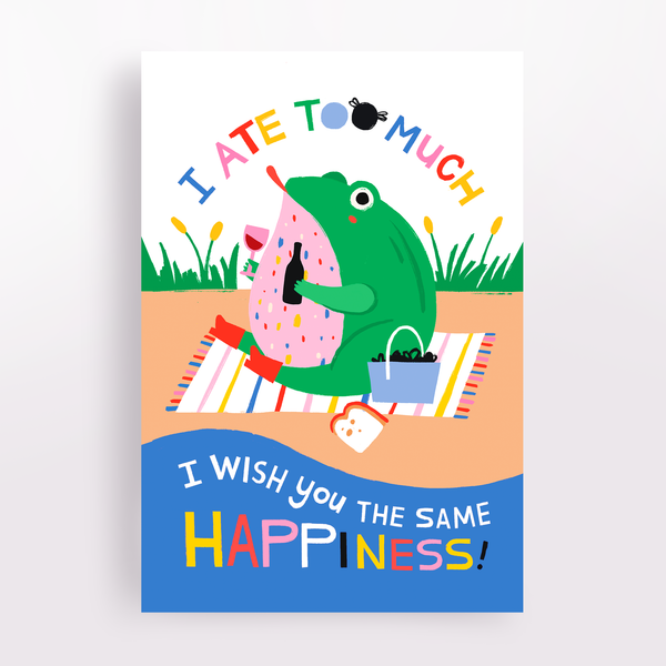 Angelope Design - I Ate Too Much (Frog) Greeting Card