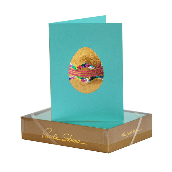 PAULA SKENE DESIGNS - Floral Band Egg Easter Card on Teal
