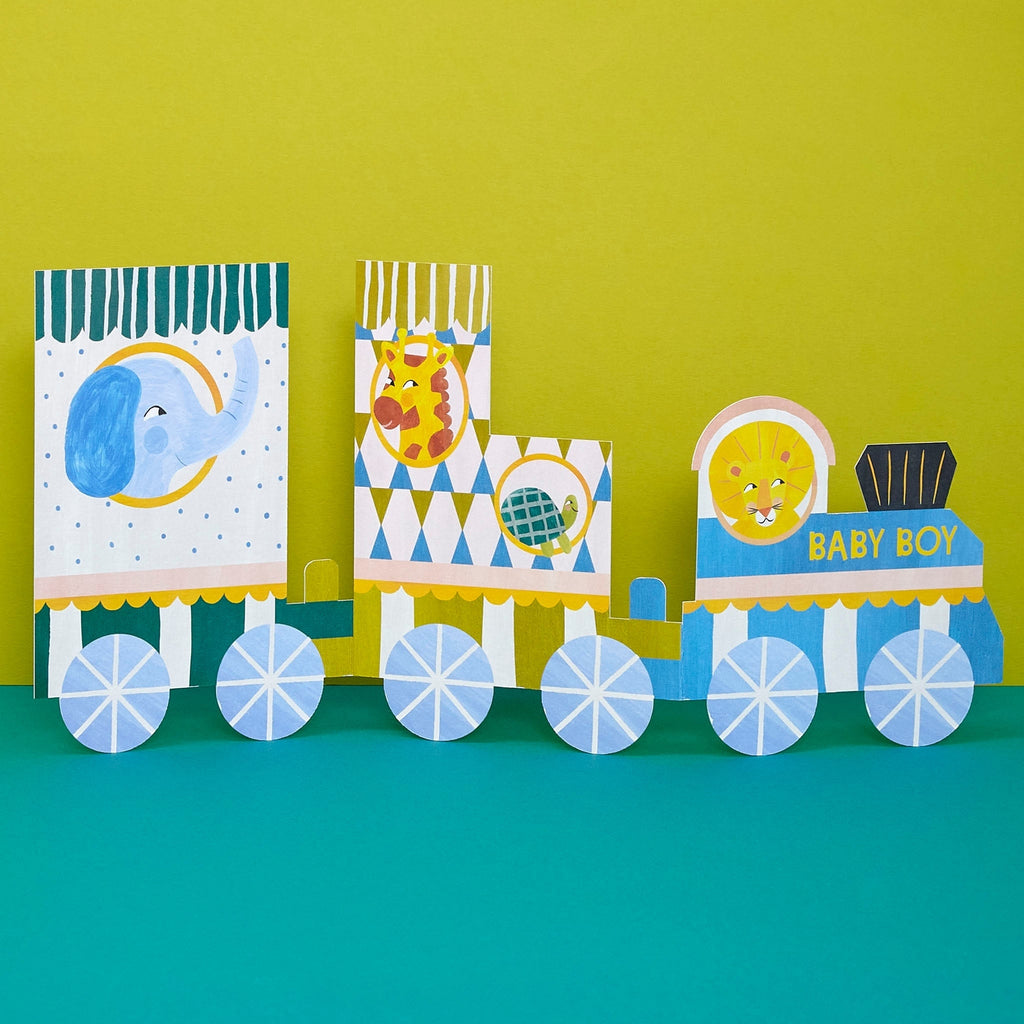 Raspberry Blossom 'Baby Boy' Concertina Fold Train Card