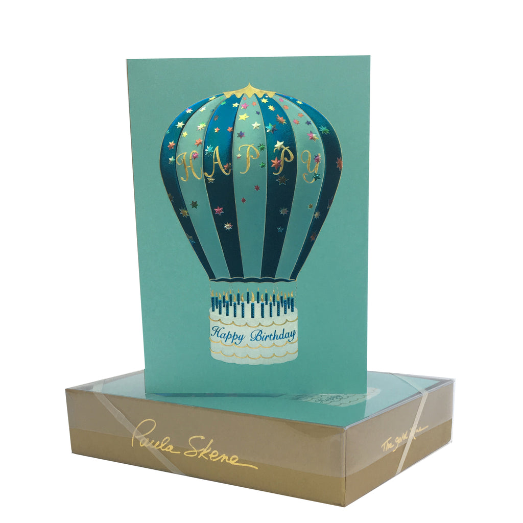PAULA SKENE DESIGNS - Hot Air Balloon Birthday Card on Light Blue