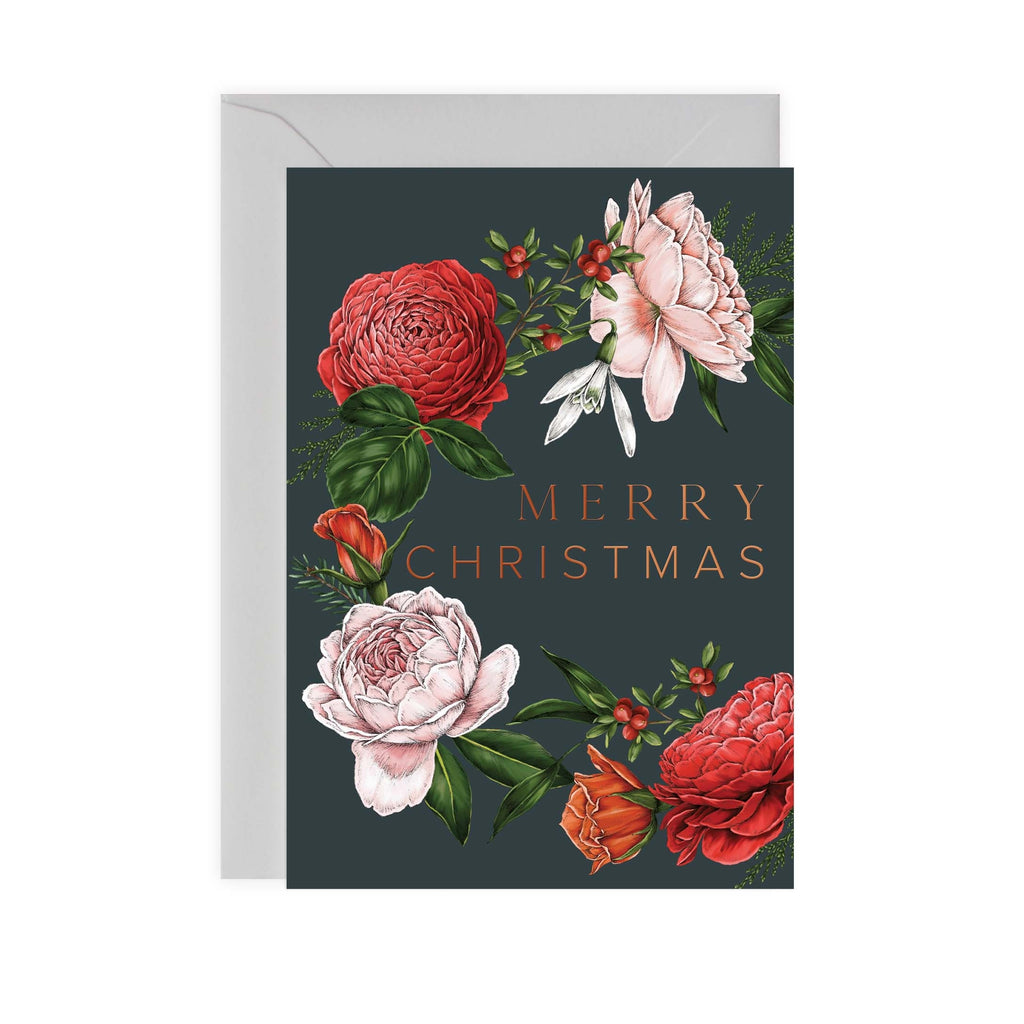 Catherine Lewis Design - Berry Roses Navy Wreath Christmas Card