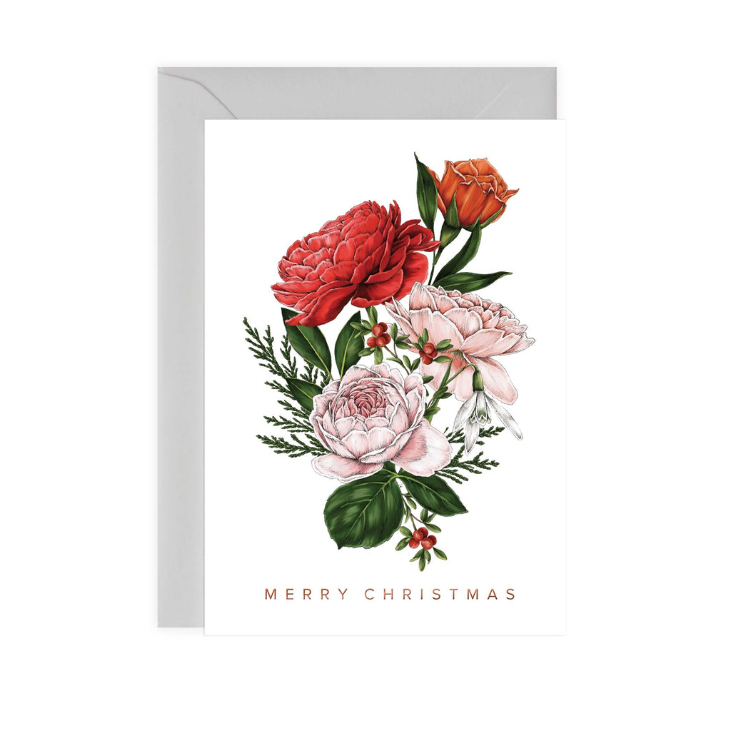 Catherine Lewis Design - Berry Roses - White Christmas Card