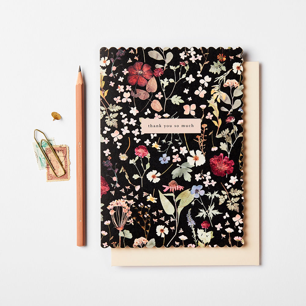 Katie Leamon Heirloom Pressed Floral Black Card