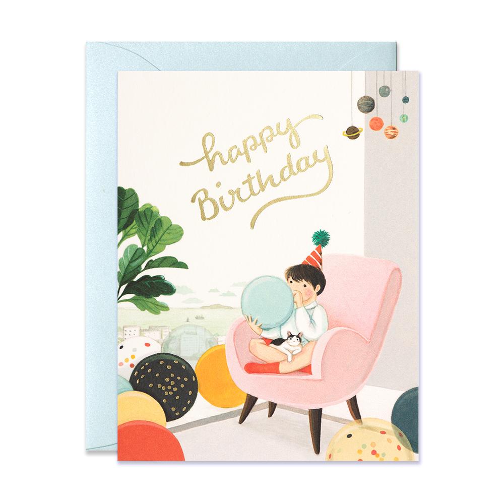 JooJoo Paper Blowing Balloons Birthday Card