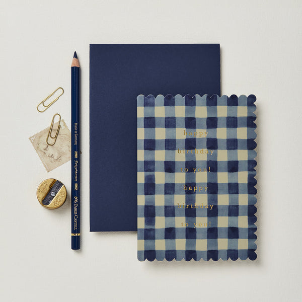 Wanderlust Paper Co. Blue Gingham 'Happy Birthday to you!'
