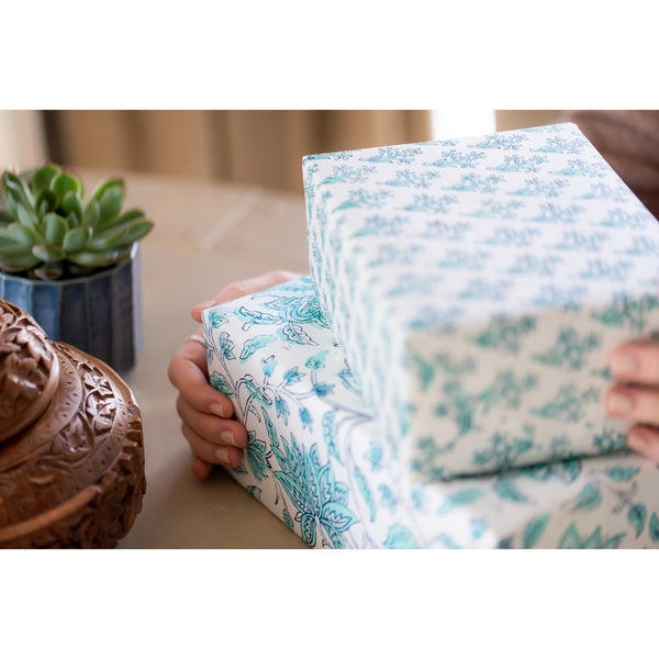 Paper Mirchi - Hand Block Printed Gift Wrap - Bouquet Breeze