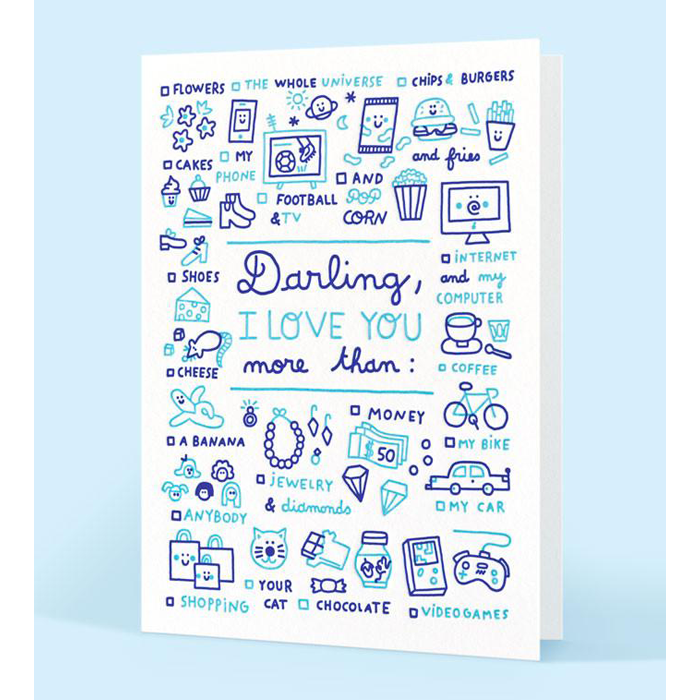 LETTERPRESS DE PARIS Darling I Love You... Card (Blue)