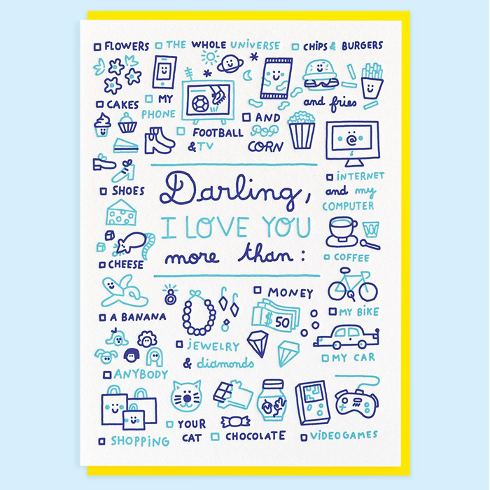 LETTERPRESS DE PARIS Darling I Love You... Card (Blue)