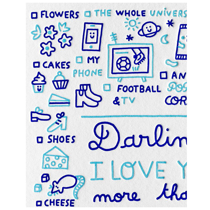 LETTERPRESS DE PARIS Darling I Love You... Card (Blue)
