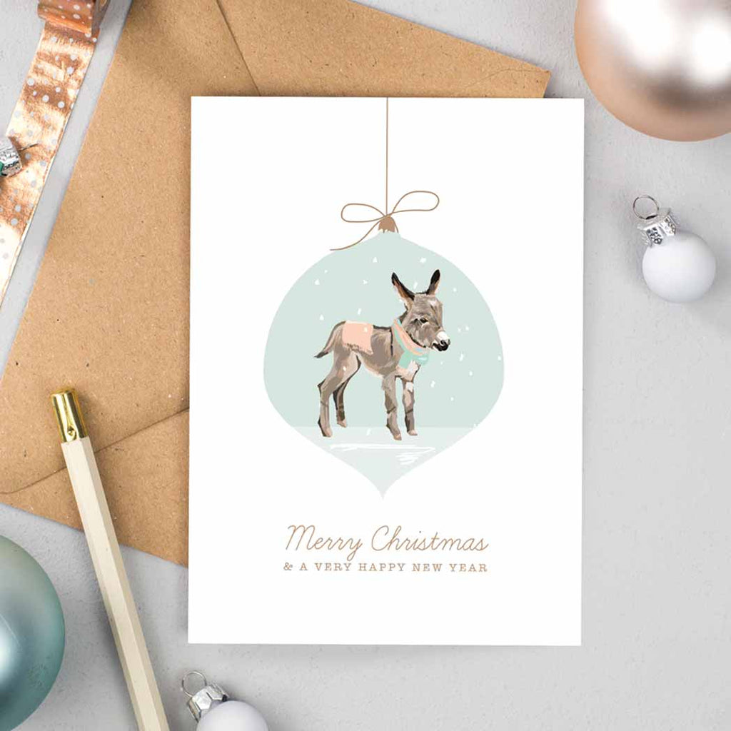 Sirocco Design Donkey Bauble Christmas Card