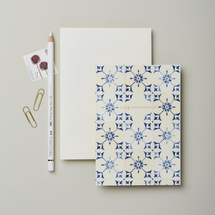 Wanderlust Paper Co. Ecru Tile 'Congratulations!' Card