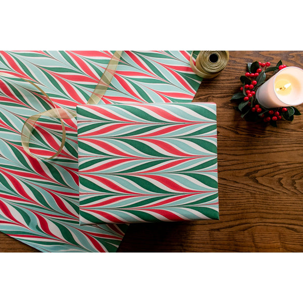 Paper Mirchi - Hand Marbled Gift Wrap - Candy Stripes - Festive Mix