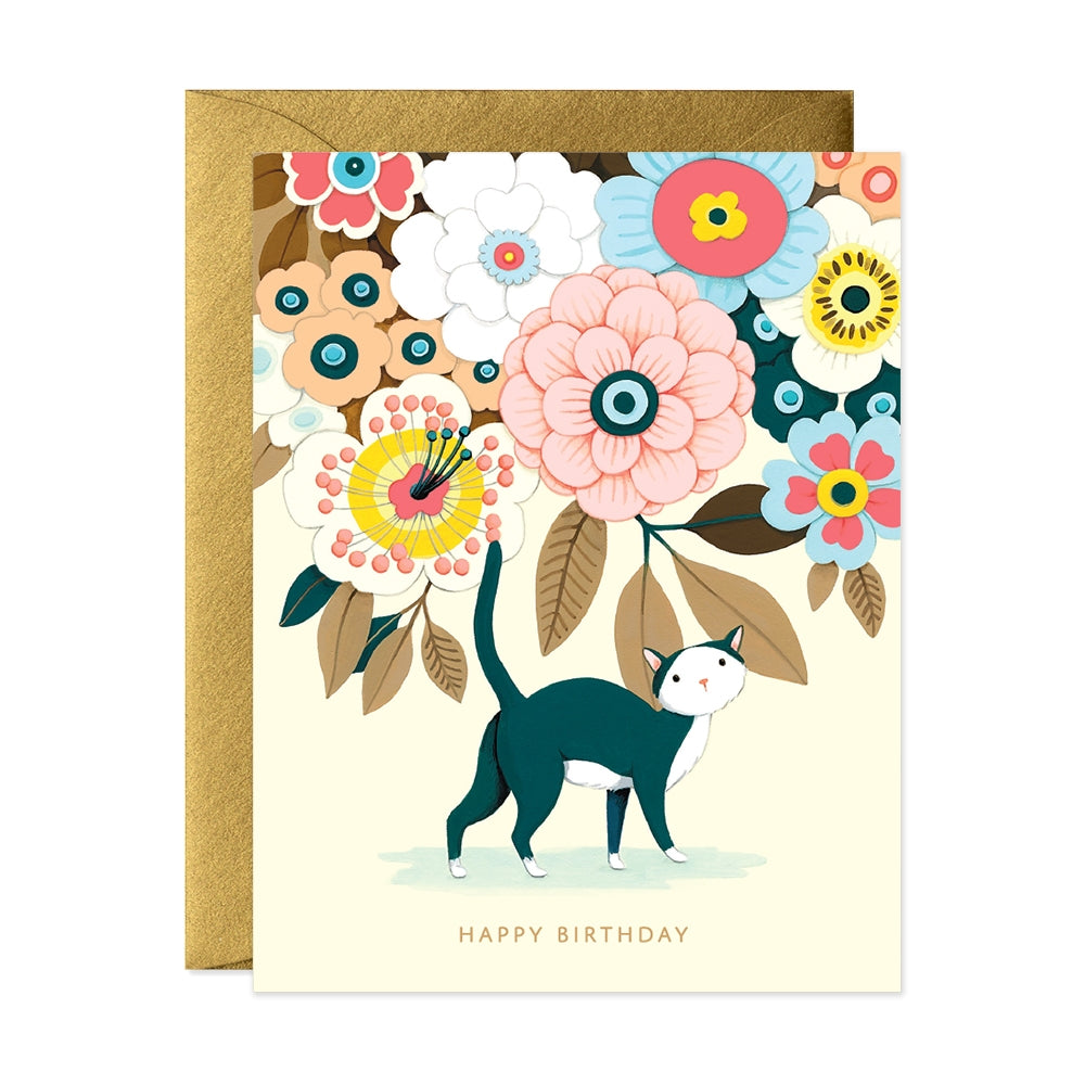 JooJoo Paper Floral Kitty Birthday Card