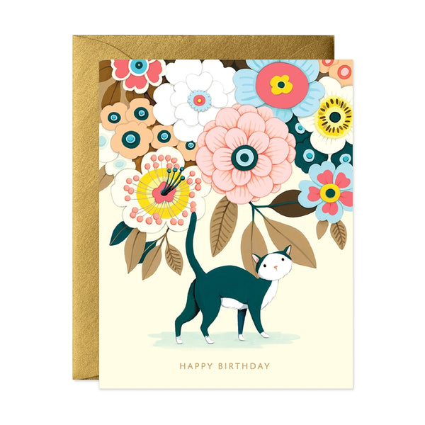 JooJoo Paper Floral Kitty Birthday Card