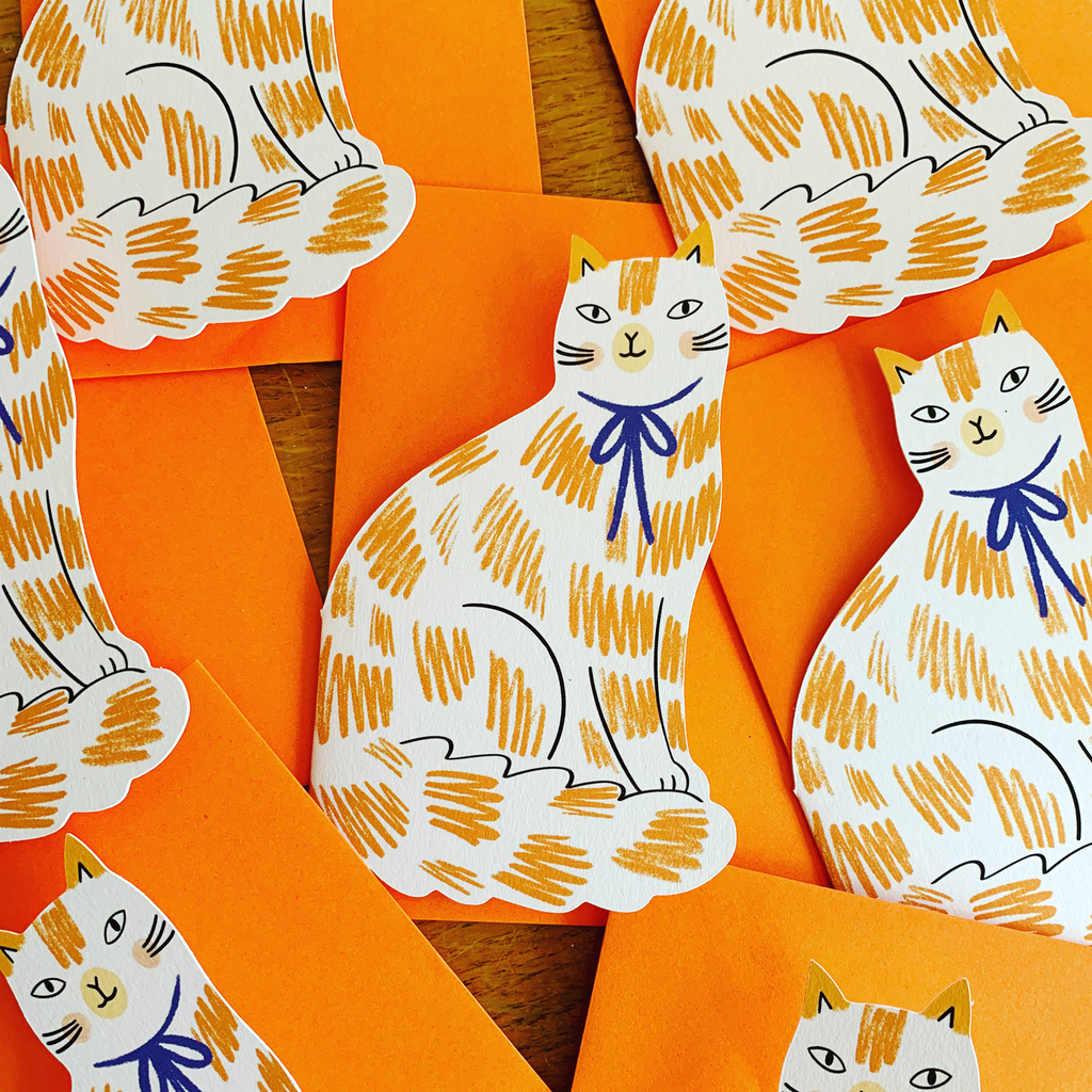 Kitty Kenda - Sitting Ginger Kitty Shaped Card