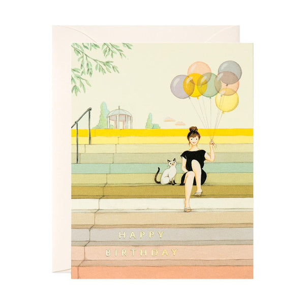JooJoo Paper Girl on Stairs Birthday Card