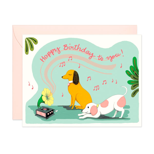 JooJoo Paper Gramophone Dogs Birthday Card