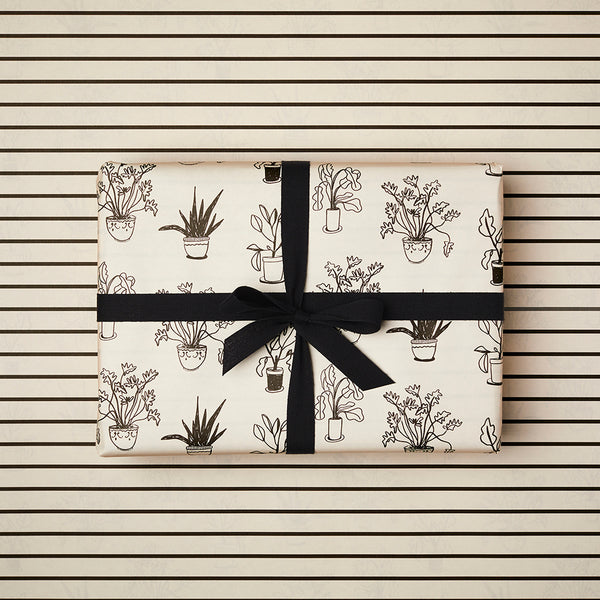 Katie Leamon Ivory Stripe & Plants Gift Wrap