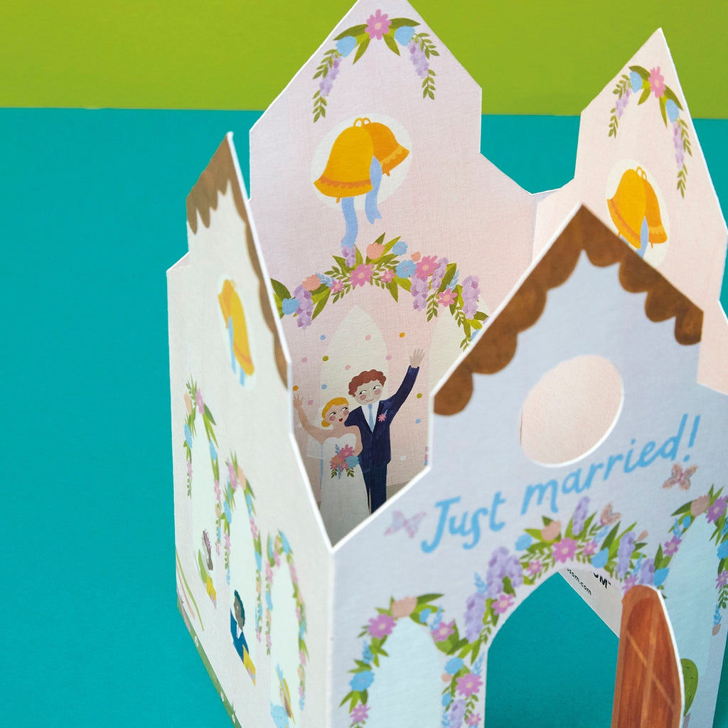 Raspberry Blossom 'Just Married' 3D Fold Out Church Wedding Card