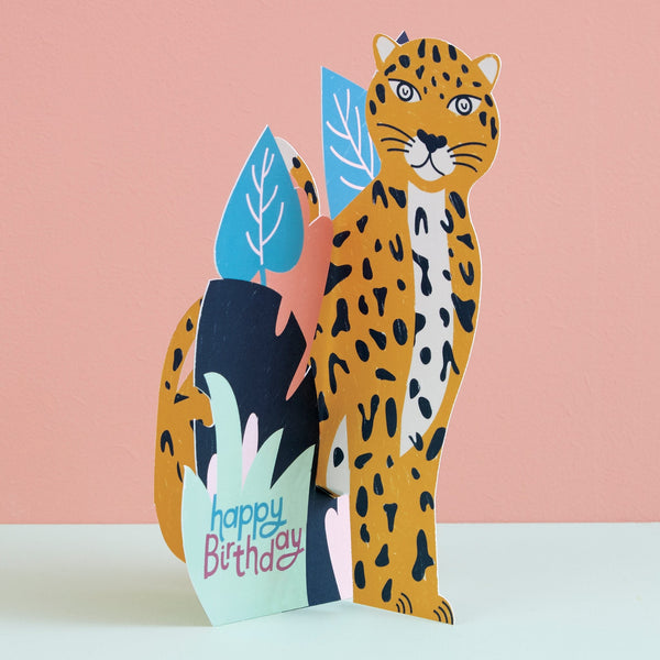 Raspberry Blossom Happy Birthday' 3D Fold-out Leopard Card