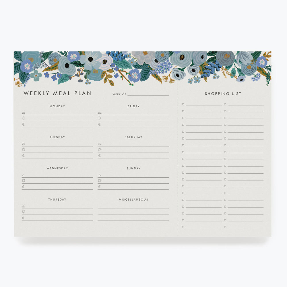 Rifle Paper Co. Garden Party Blue Meal Planner Notepad