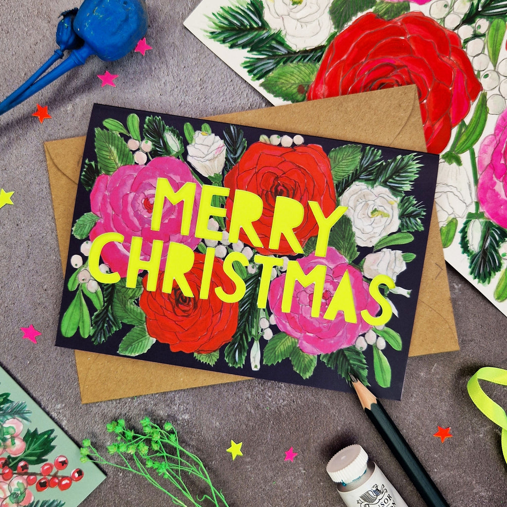 Miss Bespoke Papercuts - Merry Christmas Neon Papercut Christmas Card