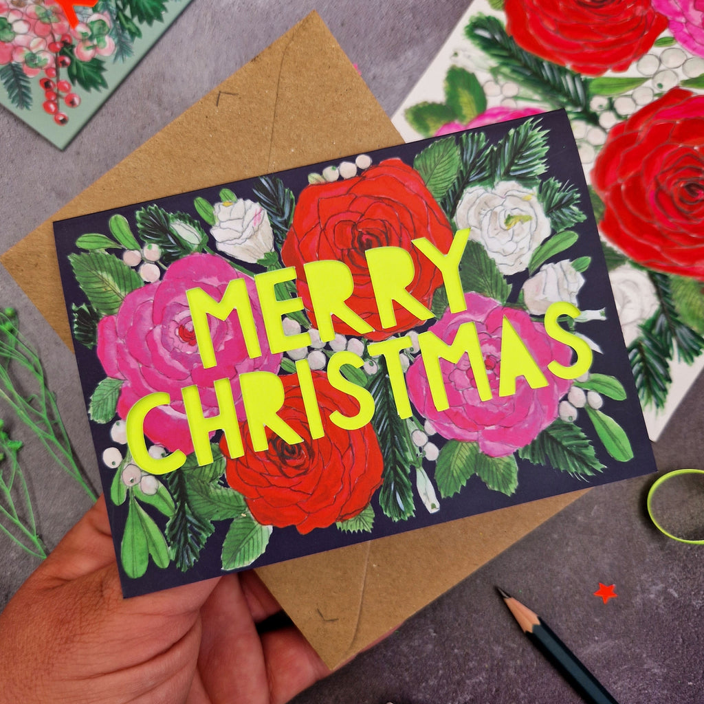 Miss Bespoke Papercuts - Merry Christmas Neon Papercut Christmas Card