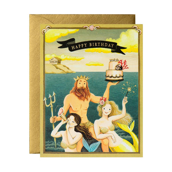 JooJoo Paper Neptune and Mermaids Birthday Card