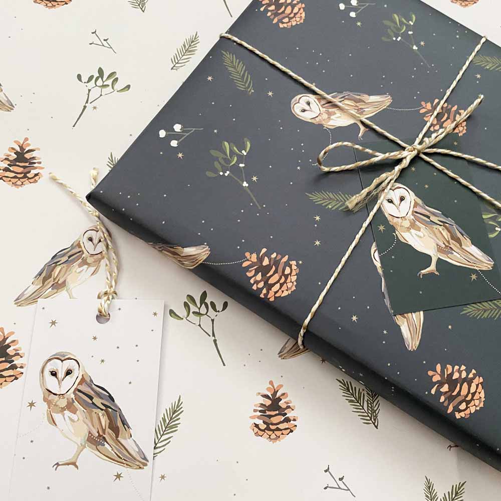 Sirocco Design Owl & Star Gift Wrap & Tag