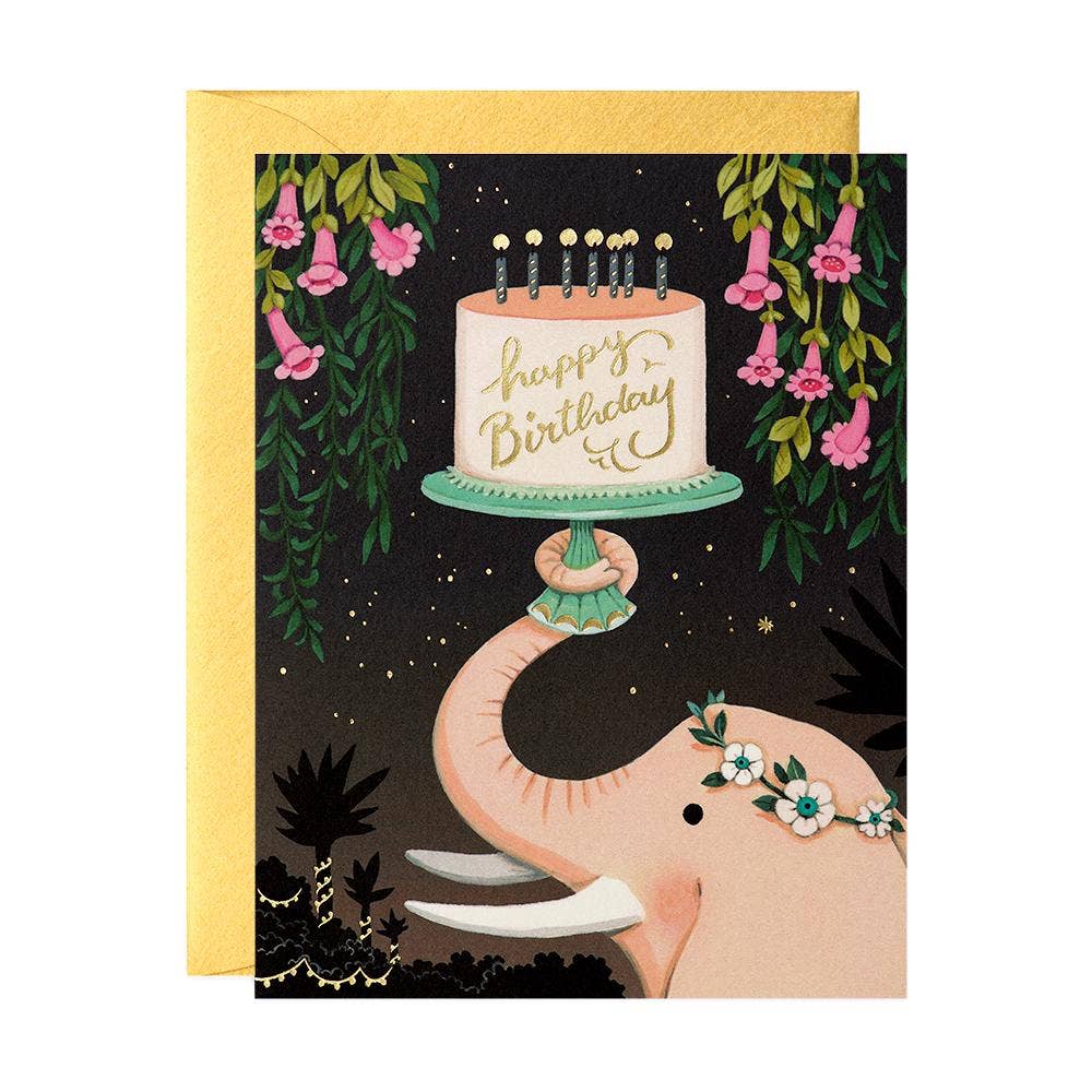JooJoo Paper Pink Elephant Birthday Card