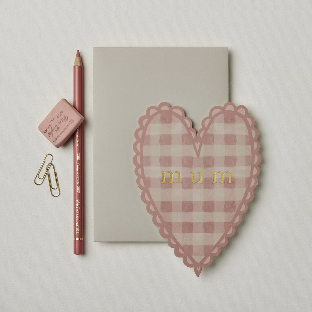 Wanderlust Paper Co. Pink Gingham 'Mum' Flat Card