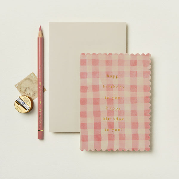 Wanderlust Paper Co. Pink Gingham 'Happy Birthday to You!'