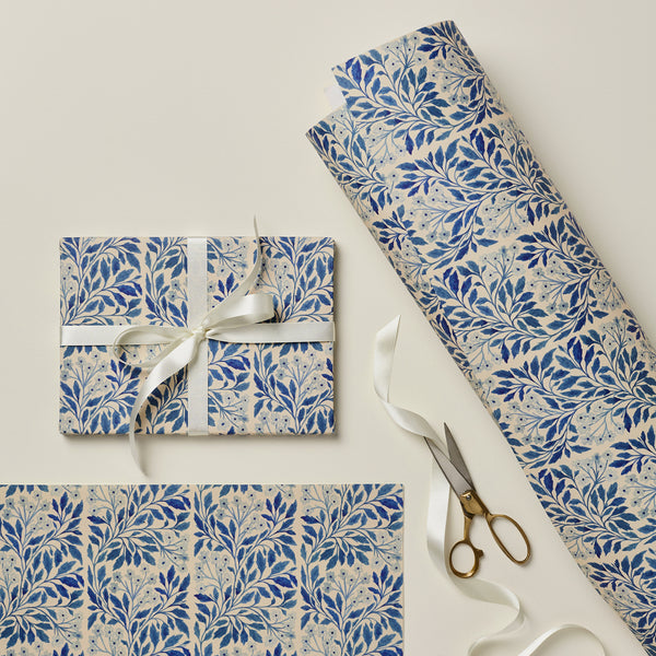 Wanderlust Paper Co. Blue Flora Patterned Gift Wrap