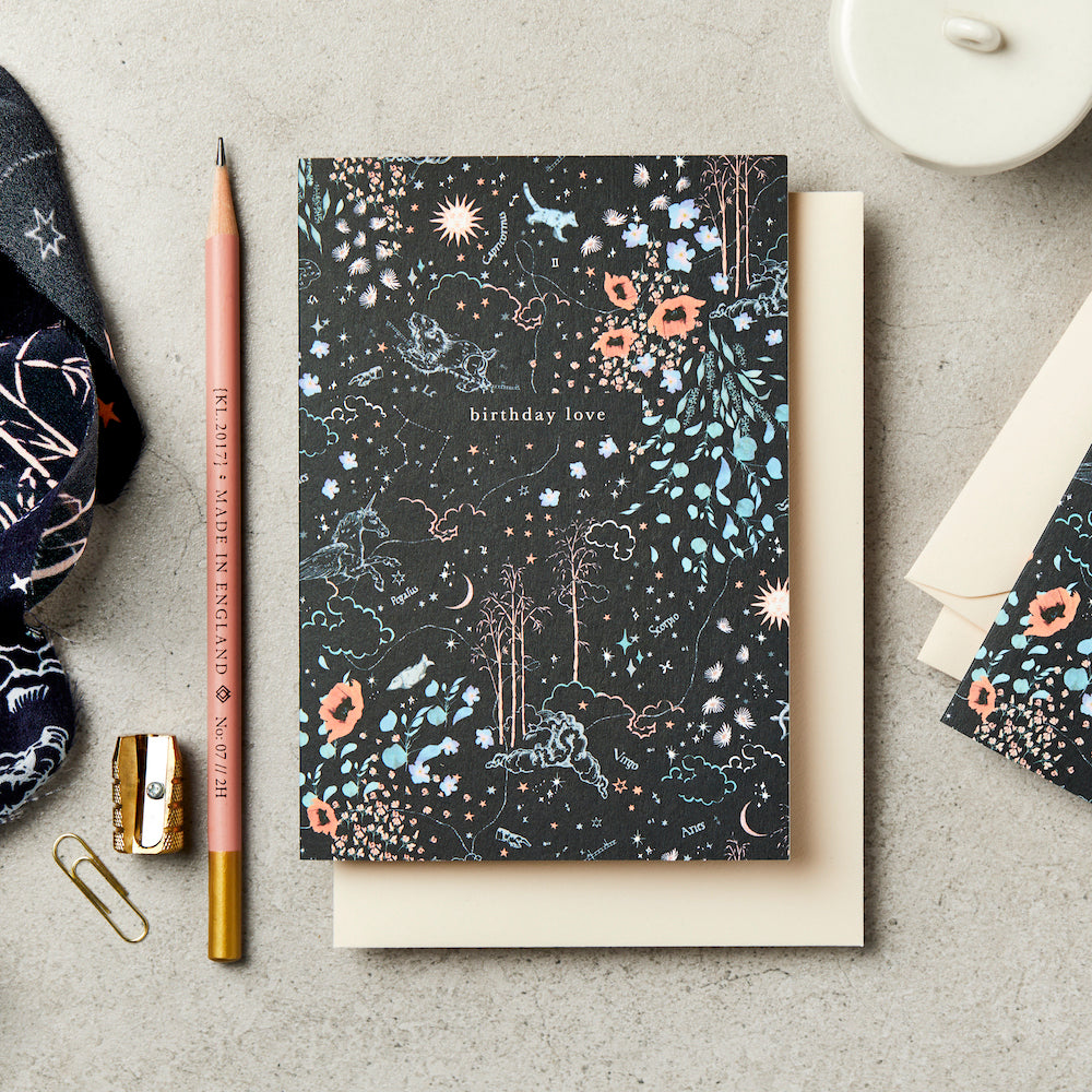 Katie Leamon L&L Heirloom Zodiac Navy Birthday Card