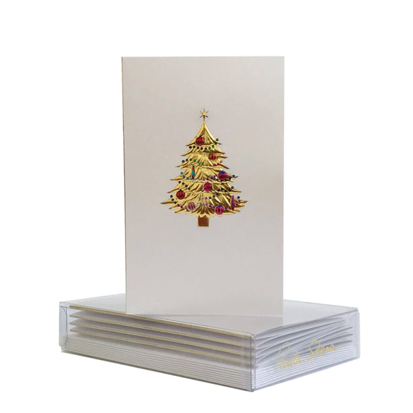 PAULA SKENE DESIGNS - Tree With Ornaments on Satin Christmas Mini Note Card SET