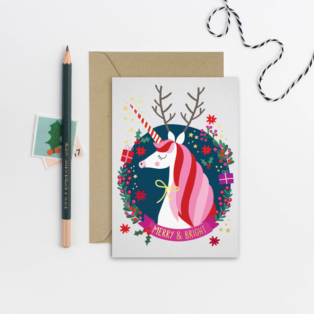 Mifkins - Merry and Bright Unicorn Christmas Card