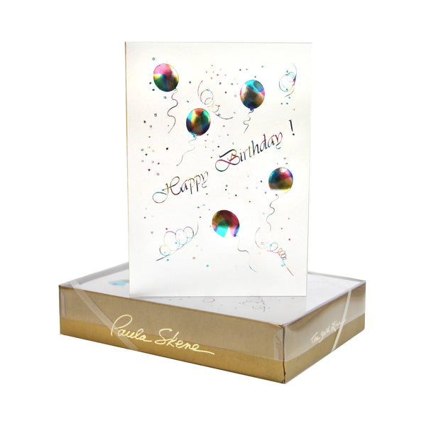 Paula Skene Birthday Balloons on Silver Satin Birthday Card