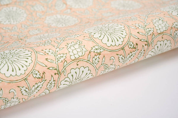 Paper Mirchi - Hand Block Printed Gift Wrap -Mughal Garden Papaya