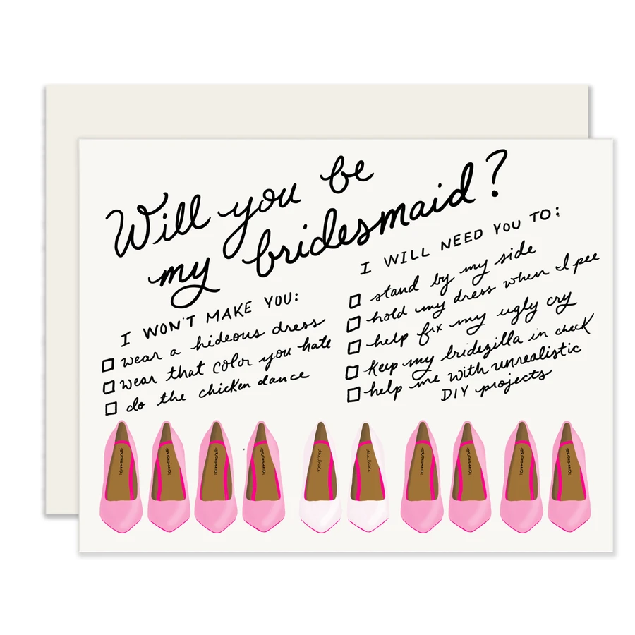 Slightly Stationery Bridesmaid Shoes Card