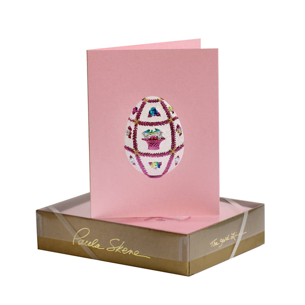 PAULA SKENE DESIGNS - Flower Basket Egg Easter Card on Pink