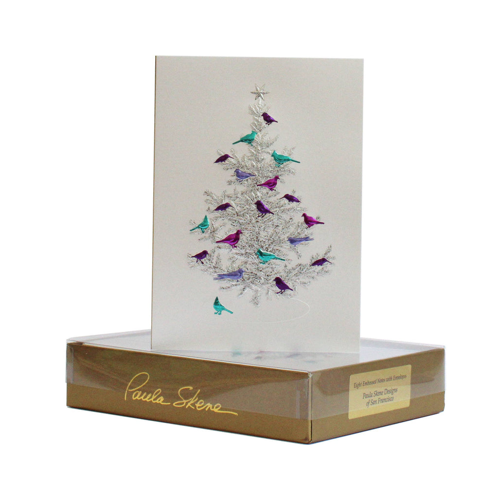 PAULA SKENE DESIGNS - Birds in Tree Jewel Tones Christmas Card