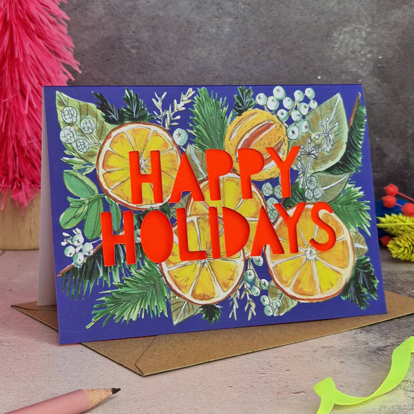 Miss Bespoke Papercuts - Happy Holidays Oranges Neon Christmas Card