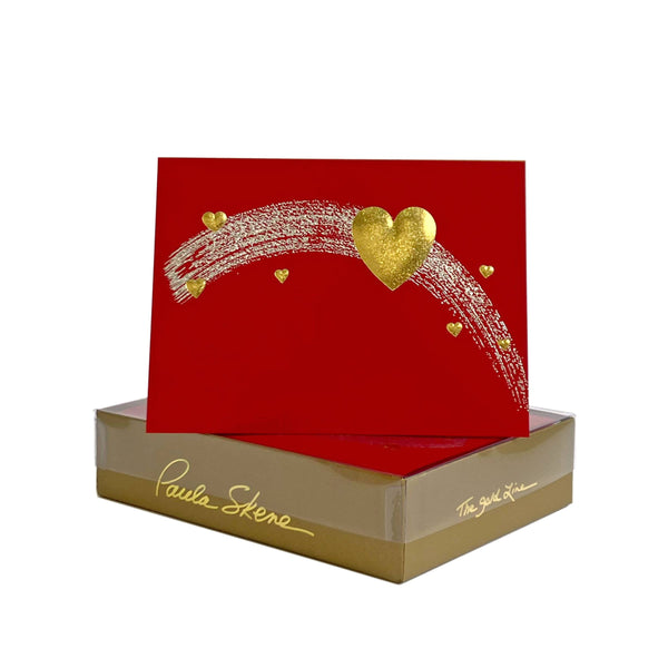 PAULA SKENE DESIGNS - Shooting Heart Gold and Silver on Red Valentine's Day Card