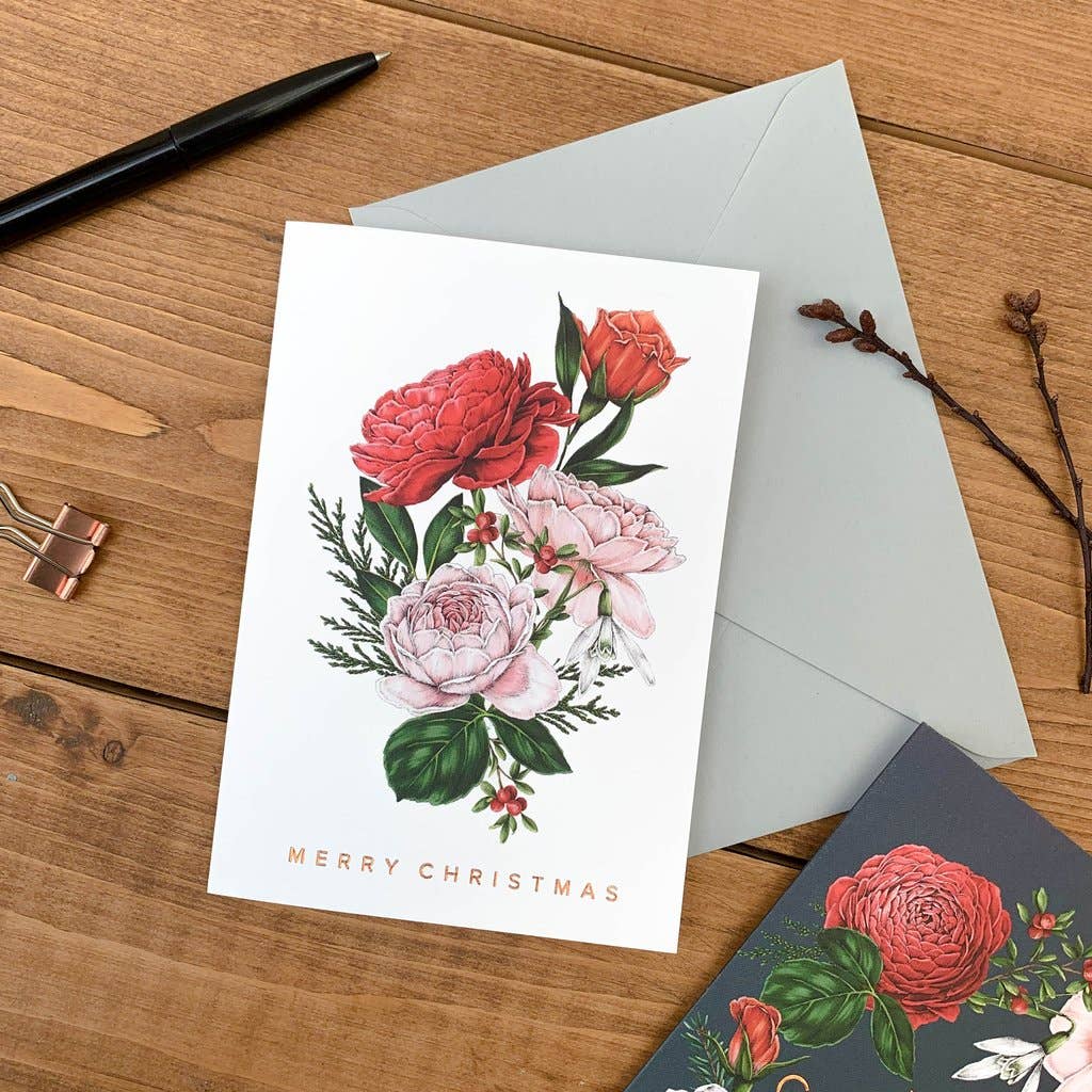 Catherine Lewis Design - Berry Roses - White Christmas Card