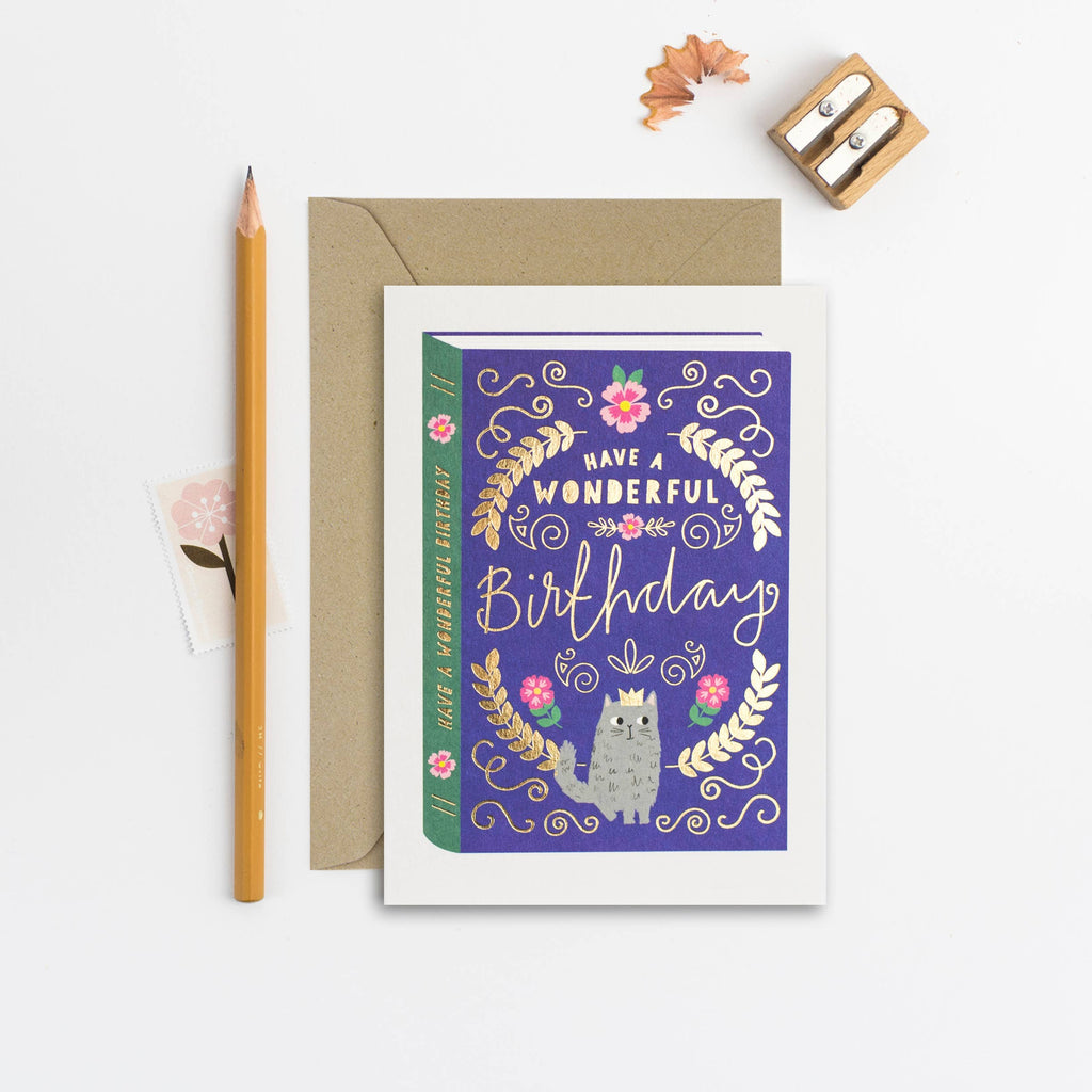 Mifkins - Cat Book Cover Birthday Card