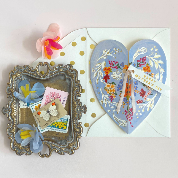 The First Snow - Happy Mother's Day Folding Heart Card (Blue)