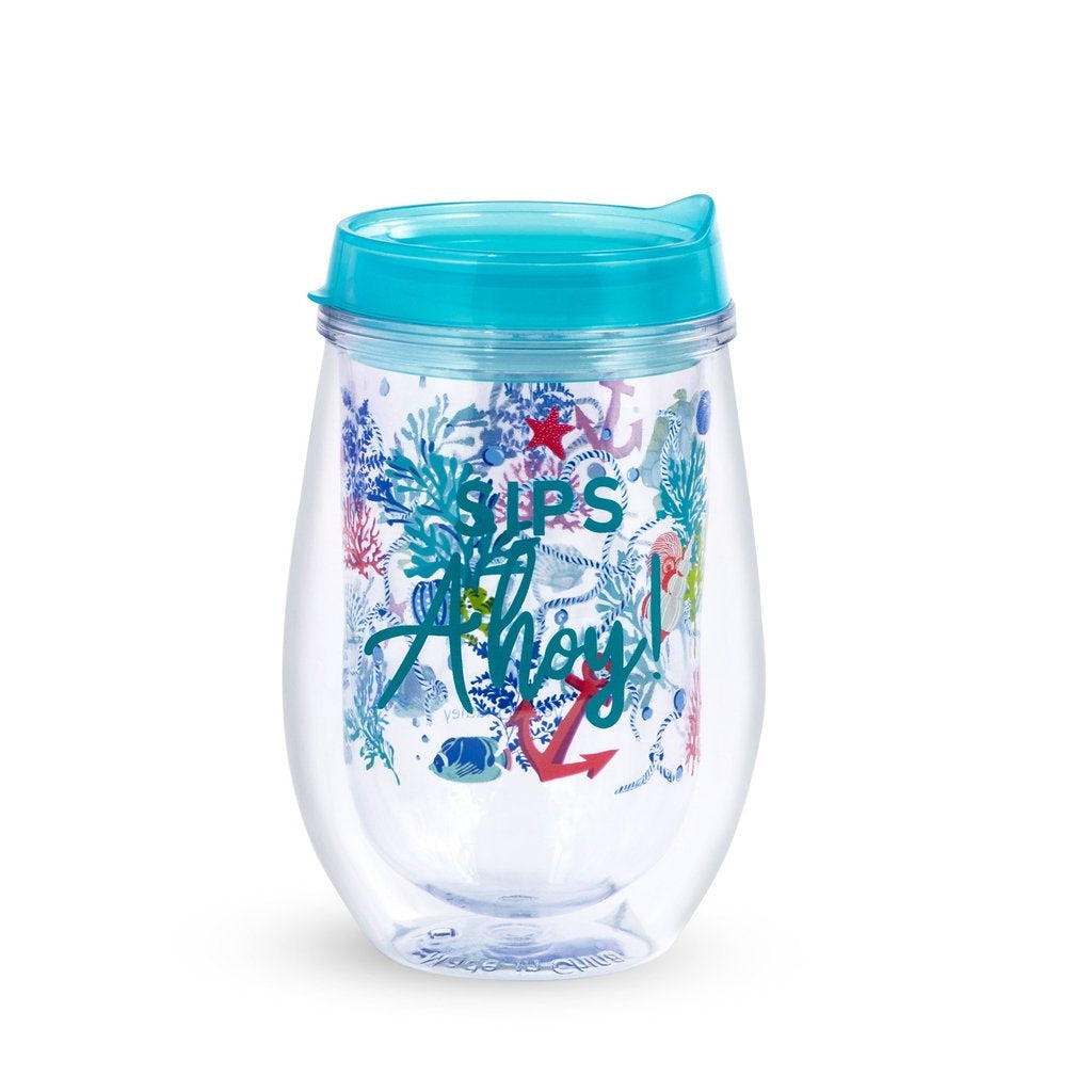 Vera Bradley Wine Glass With Lid, Shore Thing